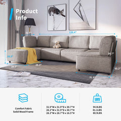 Modern Linen L Shaped Sectional Sofa Set Light Tan